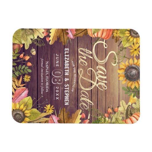 Hochzeit speichern Sie das Datum Herbst verlassen Magnet (Horizontal)