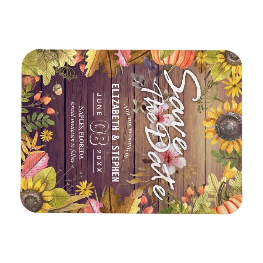Hochzeit speichern Sie das Datum Herbst verlassen Magnet (Horizontal)