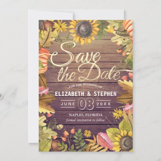 Hochzeit speichern Sie das Datum Herbst verlassen Save The Date (Vorderseite)