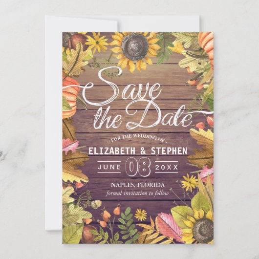 Hochzeit speichern Sie das Datum Herbst verlassen Save The Date (Vorderseite)