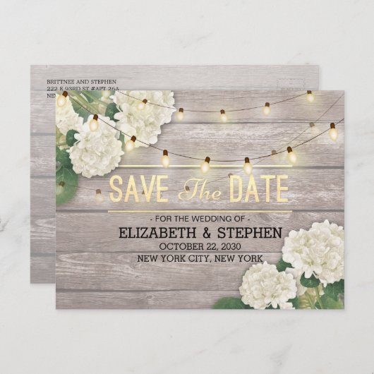 Hochzeit speichern Sie das Datum Hydrangea String Ankündigungspostkarte (Vorne/Hinten)