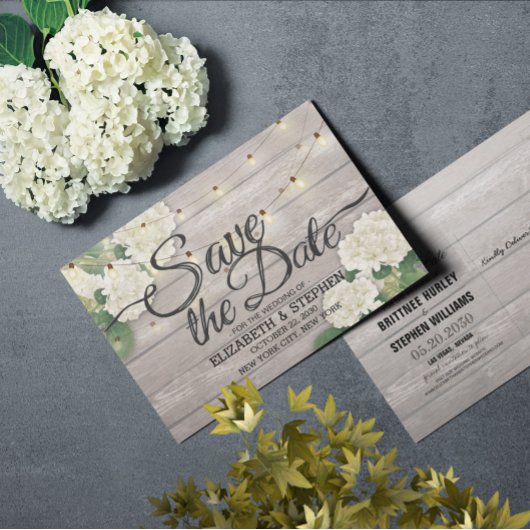 Hochzeit speichern Sie das Datum Hydrangea String  Ankündigungspostkarte