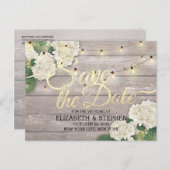 Hochzeit speichern Sie das Datum Hydrangea String  Ankündigungspostkarte (Vorne/Hinten)