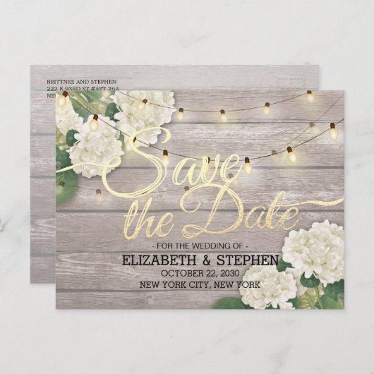 Hochzeit speichern Sie das Datum Hydrangea String Ankündigungspostkarte (Vorne/Hinten)
