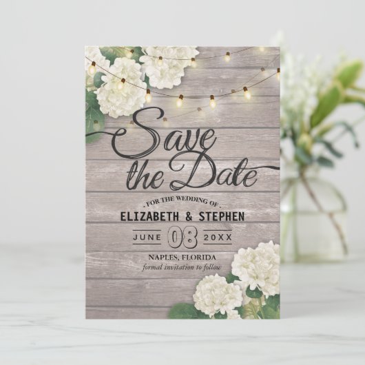 Hochzeit speichern Sie das Datum Hydrangea String  Save The Date (Stehend Vorderseite)