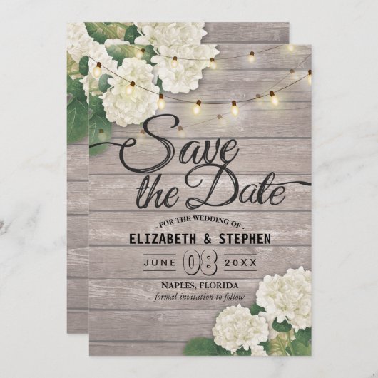 Hochzeit speichern Sie das Datum Hydrangea String  Save The Date (Vorne/Hinten)