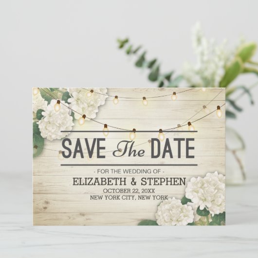 Hochzeit speichern Sie das Datum Hydrangea String Save The Date (Stehend Vorderseite)