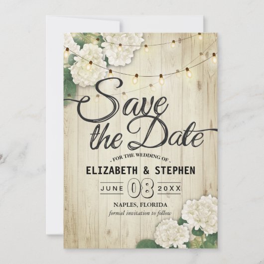 Hochzeit speichern Sie das Datum Hydrangea String Save The Date (Vorderseite)