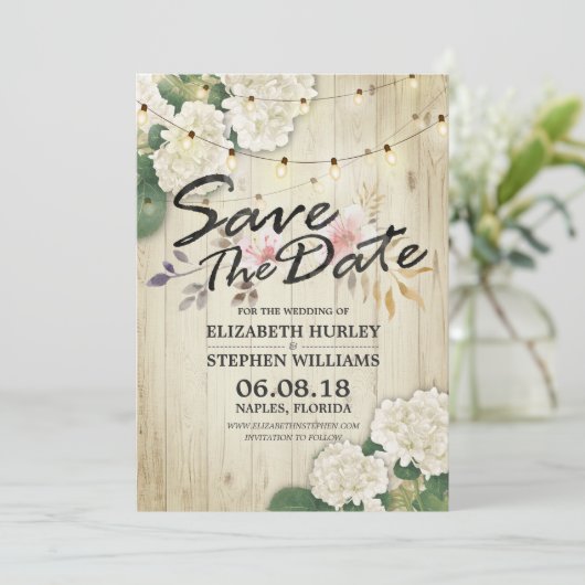 Hochzeit speichern Sie das Datum Hydrangea String Save The Date (Stehend Vorderseite)