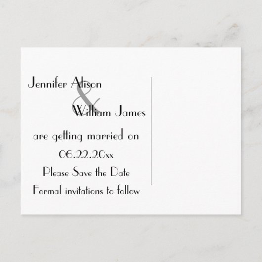 Hochzeit Speichern Sie das Datum in einem Art Deco Ankündigungspostkarte (Rückseite)