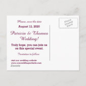 Hochzeit Speichern Sie das Datum individuell anpas Ankündigungspostkarte (Rückseite)