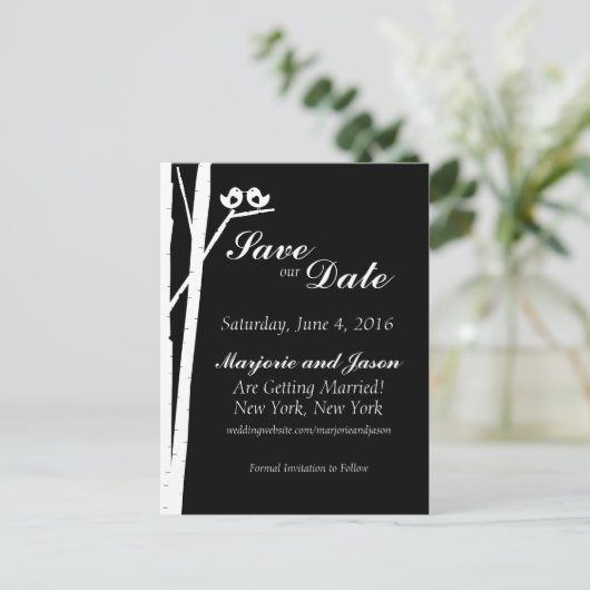 Hochzeit Speichern Sie das Datum Karte Birch Tree  (Stehend Vorderseite)