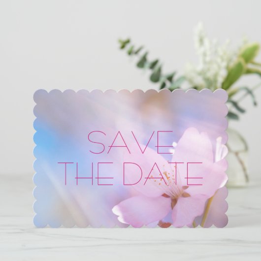 Hochzeit speichern Sie das Datum Kirschbllossom Save The Date (Stehend Vorderseite)