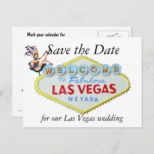 Hochzeit Speichern Sie das Datum Las Vegas Zeichen Ankündigungspostkarte (Vorne/Hinten)