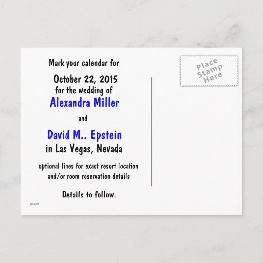 Hochzeit Speichern Sie das Datum Las Vegas Zeichen Ankündigungspostkarte (Rückseite)