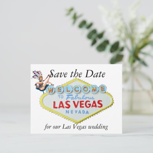 Hochzeit Speichern Sie das Datum Las Vegas Zeichen Ankündigungspostkarte (Stehend Vorderseite)