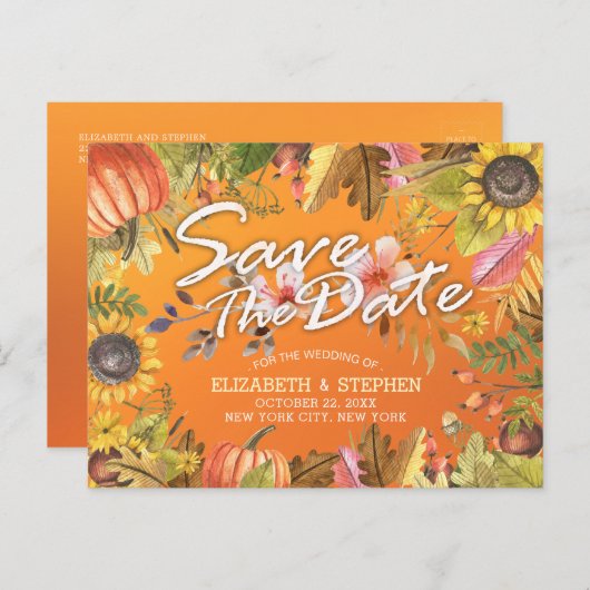 Hochzeit speichern Sie das Datum Maple Herbst verl Ankündigungspostkarte (Vorne/Hinten)