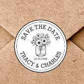 Hochzeit speichern Sie das Datum Mason Jar Blume b Runder Aufkleber