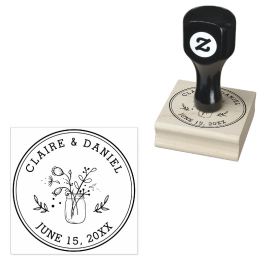 Hochzeit Speichern Sie das Datum Mason Jar Blume Gummistempel (Stempel)