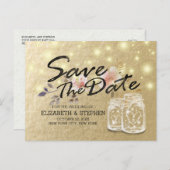 Hochzeit speichern Sie das Datum Mason Jar String  Ankündigungspostkarte (Vorne/Hinten)