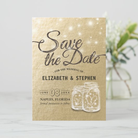 Hochzeit speichern Sie das Datum Mason Jar String  Save The Date (Stehend Vorderseite)