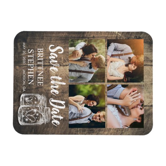 Hochzeit speichern Sie das Datum Mason Jars Wood F Magnet (Horizontal)
