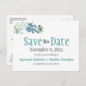 Hochzeit speichern Sie das Datum Minimalistisch Bl Ankündigungspostkarte (Vorne/Hinten)