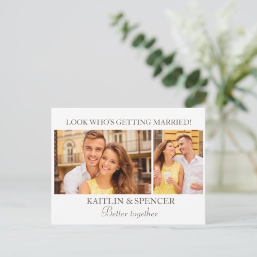 Hochzeit Speichern Sie das Datum Modernes 2 Foto W Postkarte (Stehend Vorderseite)