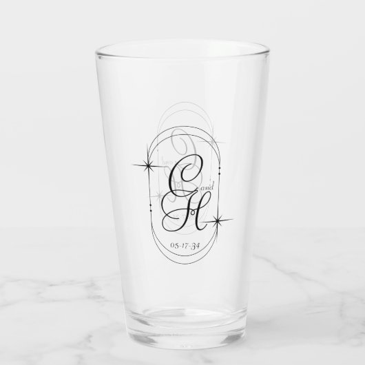 Hochzeit Speichern Sie das Datum Monogram Boho Scr Glas (Rückseite)