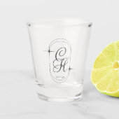 Hochzeit Speichern Sie das Datum Monogram Boho Scr Schnapsglas (Vorderseite)
