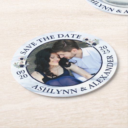 Hochzeit SPEICHERN SIE DAS DATUM Nautische Ankerbl Runder Pappuntersetzer (Angewinkelt)