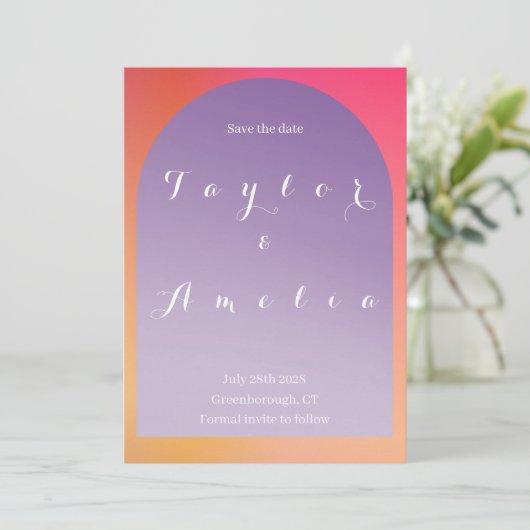 Hochzeit speichern Sie das Datum Ombre Boho Arch Save The Date (Stehend Vorderseite)