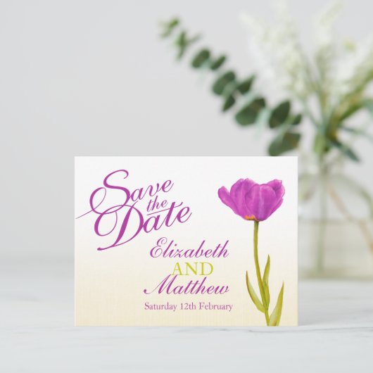Hochzeit Speichern Sie das Datum Postkarte lila Tu (Stehend Vorderseite)