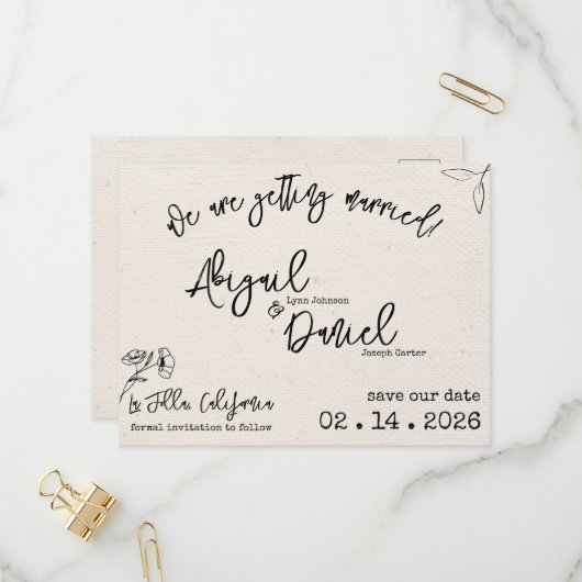 Hochzeit Speichern Sie das Datum Postkarte Vintag (Vorderseite/Rückseite Beispiel)