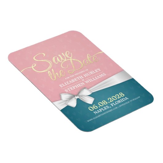 Hochzeit speichern Sie das Datum rosa blaue golden Magnet (Rechte Seite)