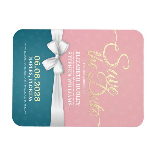 Hochzeit speichern Sie das Datum rosa blaue golden Magnet (Horizontal)