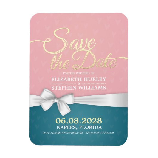 Hochzeit speichern Sie das Datum rosa blaue golden Magnet (Vertikal)