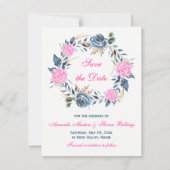 Hochzeit speichern Sie das Datum - Rosa, blaue Ros Einladung (Vorderseite)