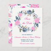 Hochzeit speichern Sie das Datum - Rosa, blaue Ros Einladung (Vorne/Hinten)