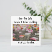 Hochzeit speichern Sie das Datum Rose Blätter Einladung (Stehend Vorderseite)