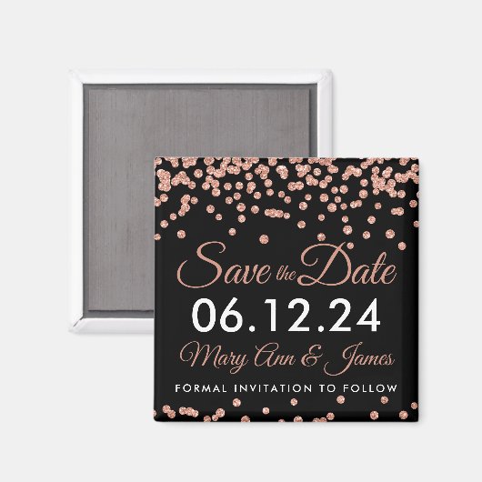 Hochzeit speichern Sie das Datum Rose Gold Glitzer Magnet (Vorderseite/Rückseite)