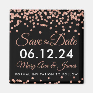 Hochzeit speichern Sie das Datum Rose Gold Glitzer Magnet