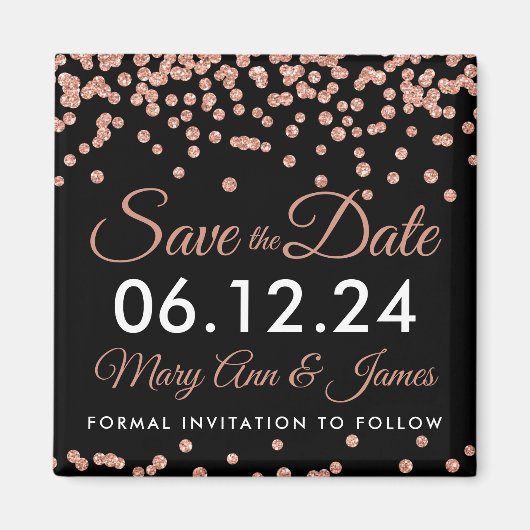 Hochzeit speichern Sie das Datum Rose Gold Glitzer Magnet (Vorne)