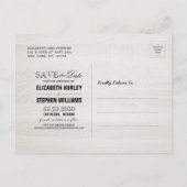 Hochzeit speichern Sie das Datum rustikale Holz Ma Ankündigungspostkarte (Rückseite)