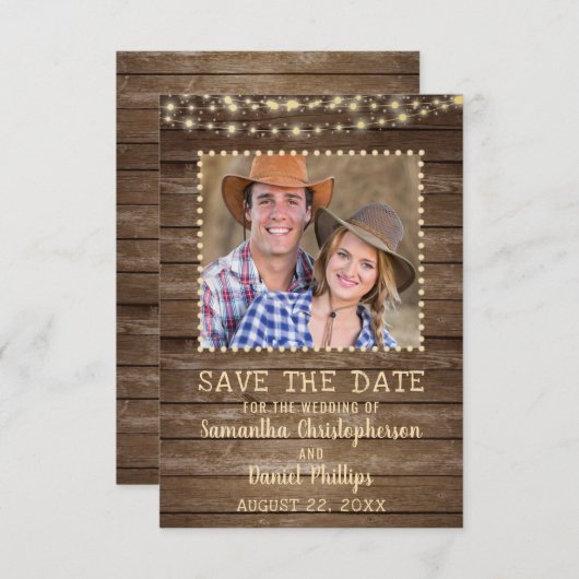 Hochzeit speichern Sie das Datum Rustikale Holzleu Save The Date (Vorne/Hinten)
