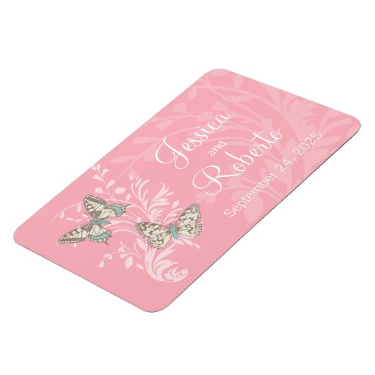 Hochzeit speichern Sie das Datum Schmetterlinge ro Magnet (Linke Seite)