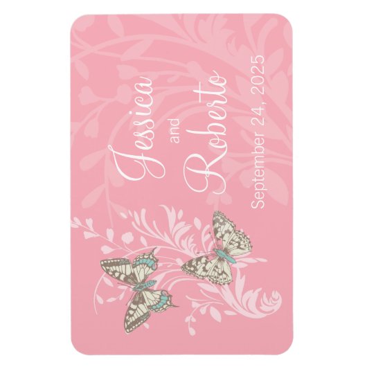 Hochzeit speichern Sie das Datum Schmetterlinge ro Magnet (Vertikal)
