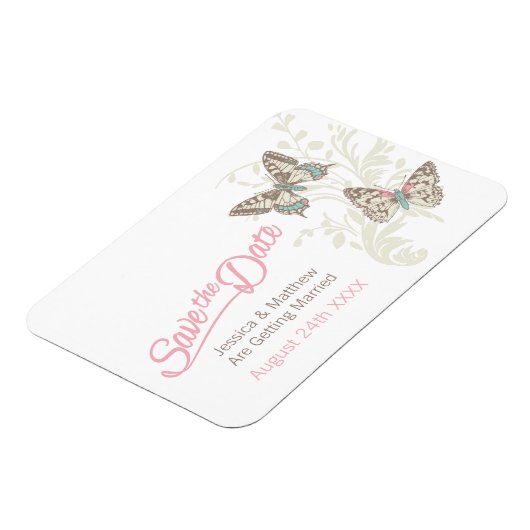 Hochzeit speichern Sie das Datum Schmetterlinge ro Magnet (Linke Seite)