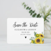 Hochzeit speichern Sie das Datum Sonnenblumen Blum Dankeskarte (Stehend Vorderseite)