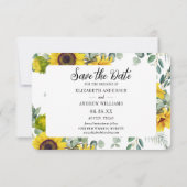 Hochzeit speichern Sie das Datum Sonnenblumen Blum Dankeskarte (Rückseite)